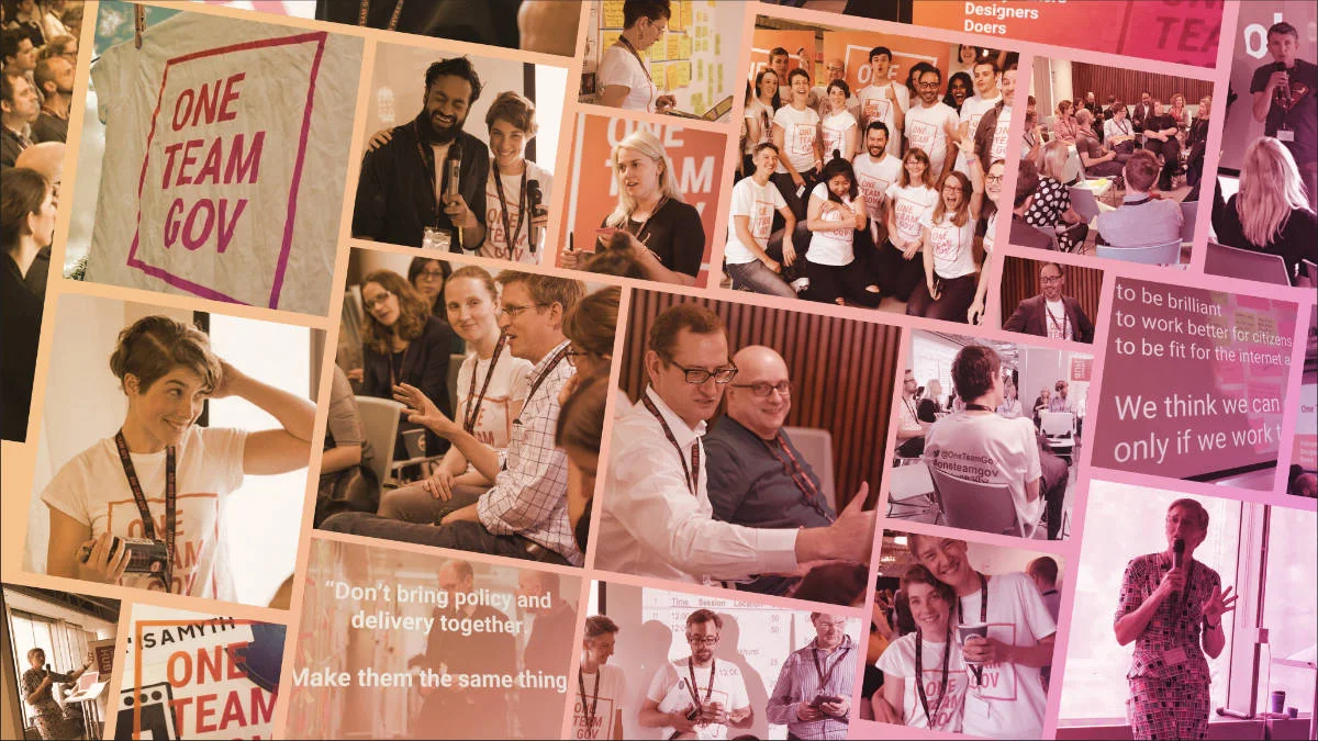 Multiple pictures of people at OneTeamGov events having a good time
